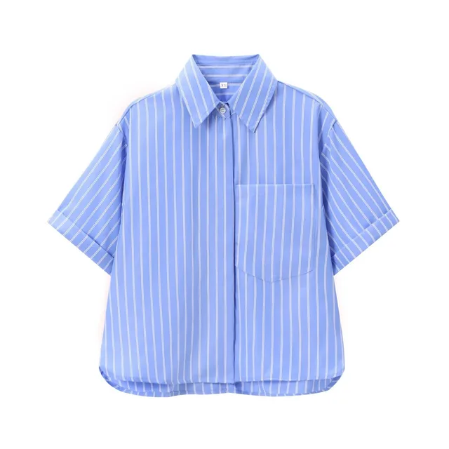 New Fashion Pocket Decoration Women's Top Shirt Light Blue - Shop at LoveMi