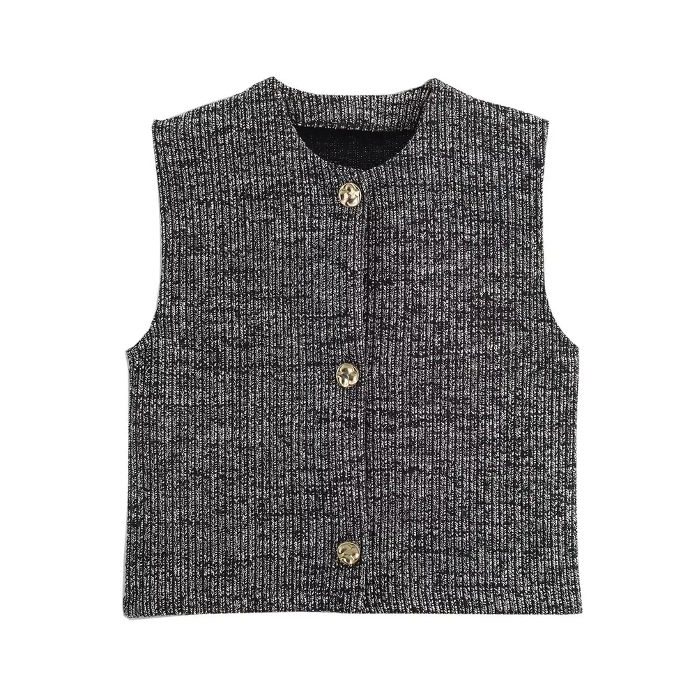 Women's Decorated Row Button Texture Vest-style Top And Trousers Suit - Top