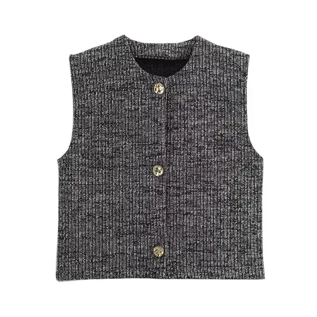 Women's Decorated Row Button Texture Vest style Top And Trousers Suit Top - Shop at LoveMi