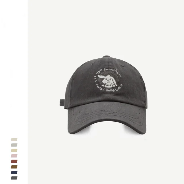 Hat Female Sweet Cute Rabbit Embroidered Baseball Cap Dark Gray - Shop at LoveMi