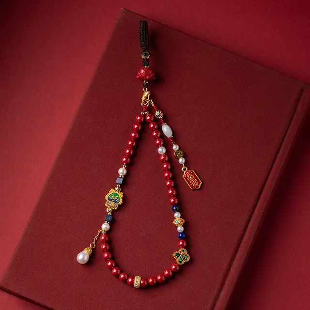 Cinnabar Dragon Mobile Phone Charm Pendant Keychain Emperor Sandstone Keychain - Shop at LoveMi