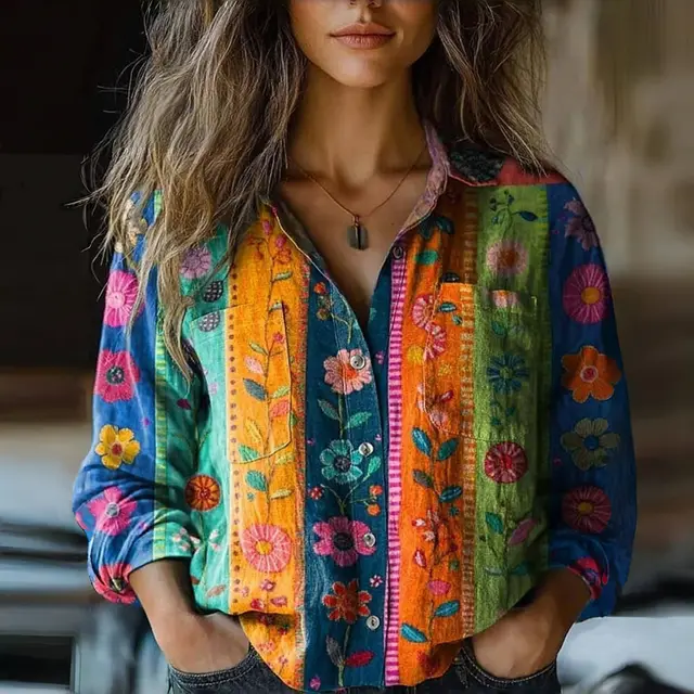 Retro Ethnic Pattern Loose Shirt Female Color - Shop at LoveMi