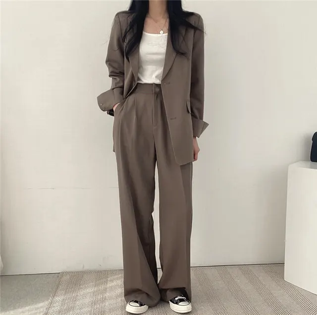 Korean Style Casual Suit Set Women Camel Set - Shop at LoveMi