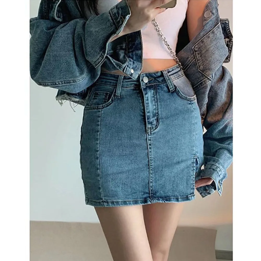 Black Denim Skirt For Women Spring - Blue