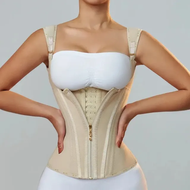 Zipper Breasted Vintage Body Shaping Top Skin Color - Shop at LoveMi