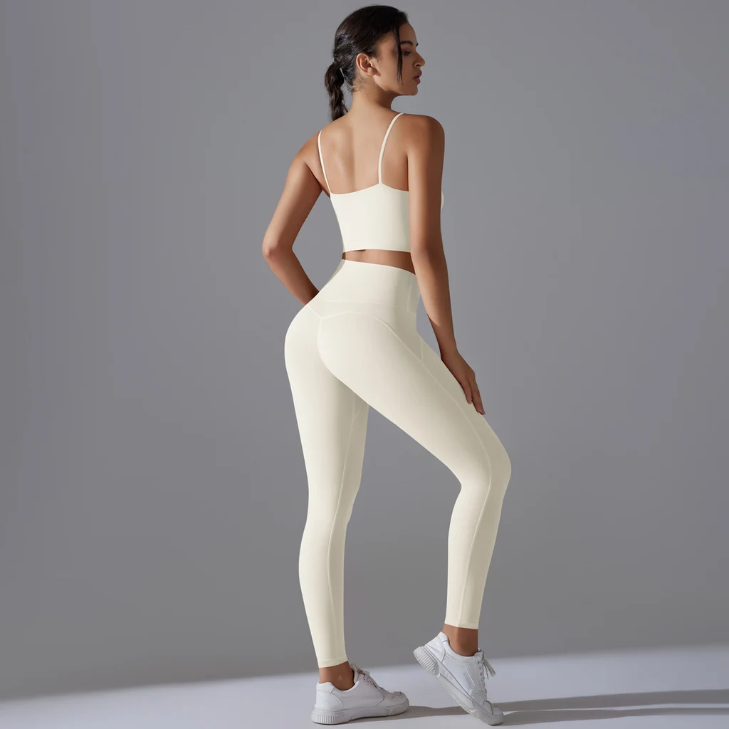 High-intensity Fitness Pilates Running Sports Sling Top Suit - Light Ivory