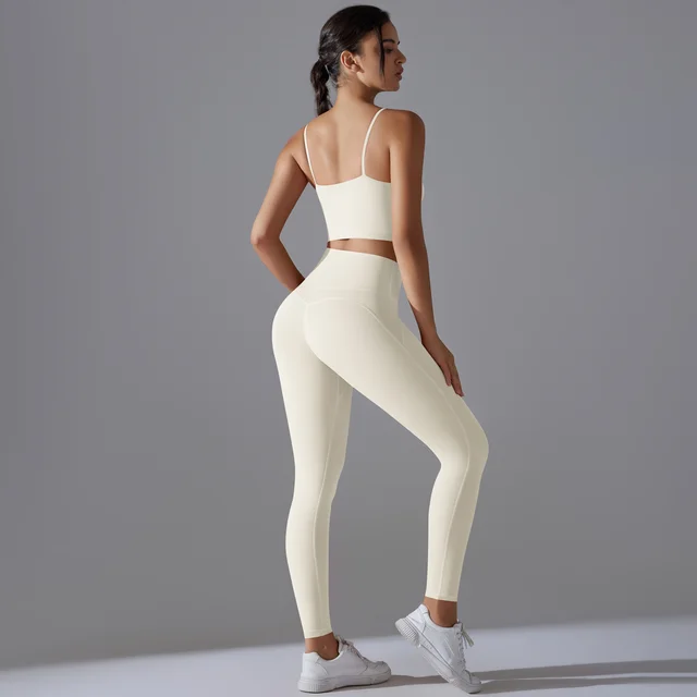 High intensity Fitness Pilates Running Sports Sling Top Suit Light Ivory - Shop at LoveMi