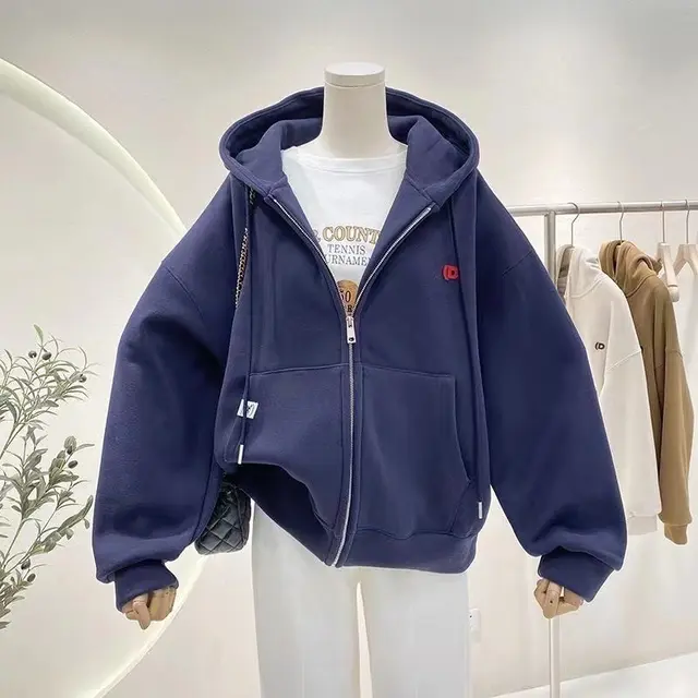 Women's Hooded Sweater Autumn And Winter Simplicity Navy Blue Thickening - Shop at LoveMi