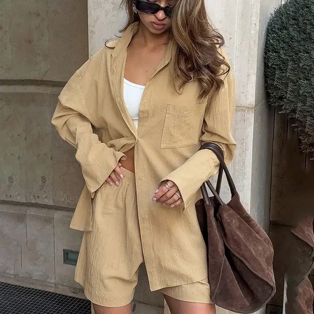 Pure Cotton Simple Khaki Fashionable And Graceful Suit Khaki - Shop at LoveMi