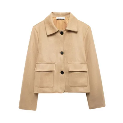 Women's Fashion Simple Suede Leather Short Leather Jacket Khaki - Shop at LoveMi