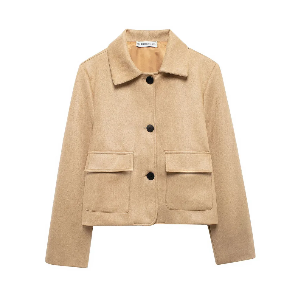 Women's Fashion Simple Suede Leather Short Leather Jacket Khaki - Shop at LoveMi