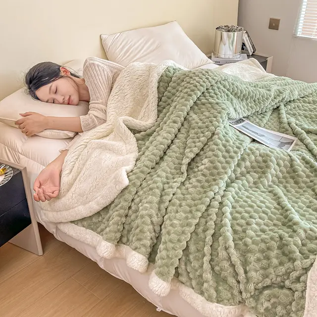 Jacquard Blanket AB Version Lambswool Blanket Thickened Leisure Matcha Green - Shop at LoveMi