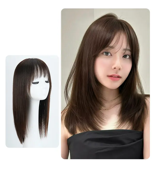 Women's Hand Woven Double Delivery Needle Wig Sheath Real Human Hair Silk Sleeve Dark Brown Large - Shop at LoveMi