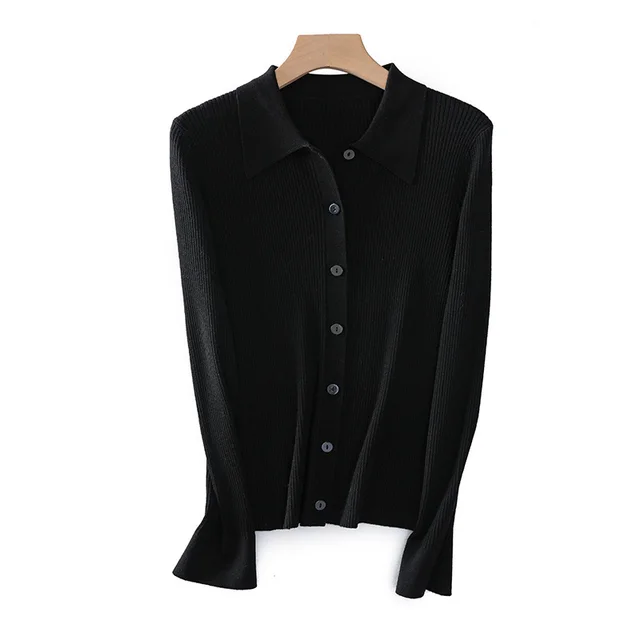 Sunken Stripe Knitted Wool Cardigan For Women Very Black - Shop at LoveMi