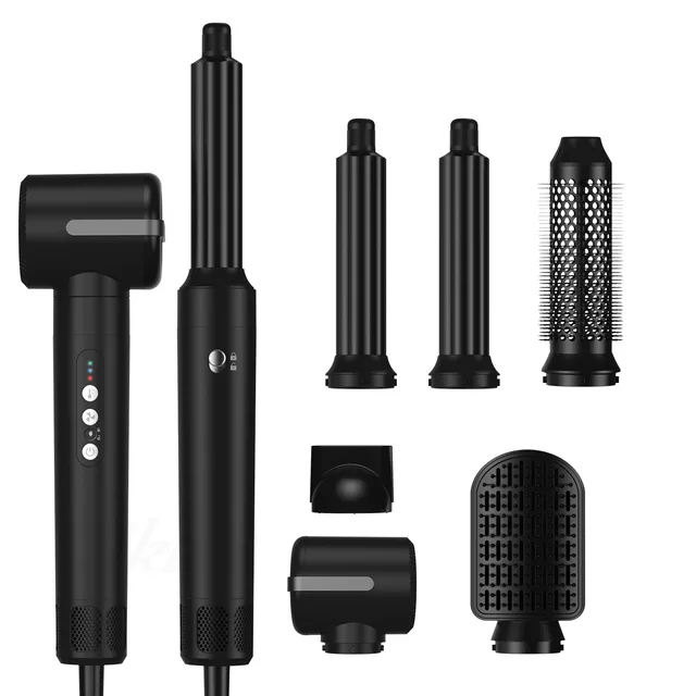 7 in 1 Hot Air Comb Multifunctional Anion Automatic Curler Black Without Diamond - Shop at LoveMi