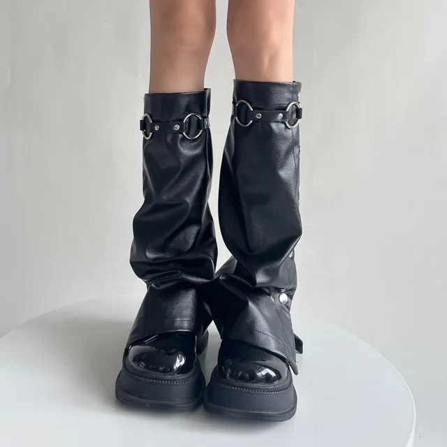 Millennium Sweet Cool Female Autumn And Winter Genuine Leather Leg Warmer Black - Shop at LoveMi