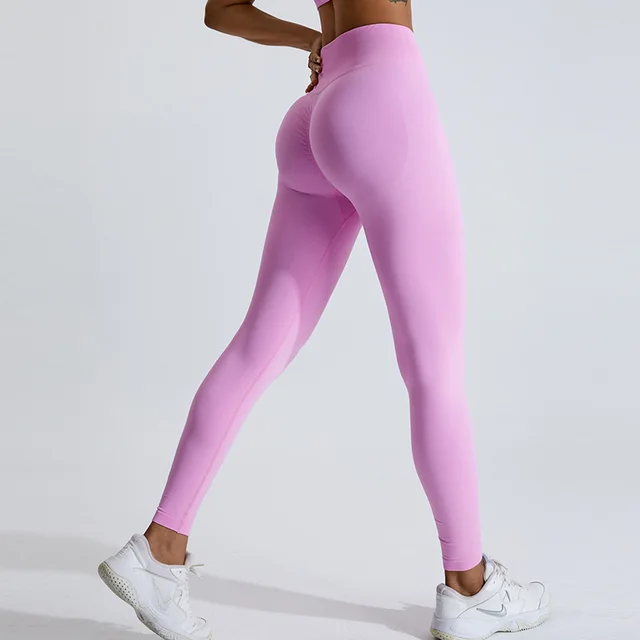 European And American Seamless Peach Hip Raise Yoga Pants Barbie Pink - Shop at LoveMi