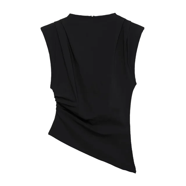 Pleated Decorative Padded Shoulder Top Black - Shop at LoveMi