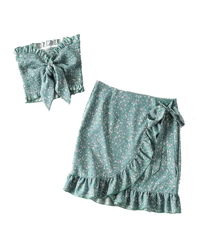 European And American Style Women's Clothing French Sexy Hot Girl Strap Tank top Skirt Suit Green - Shop at LoveMi