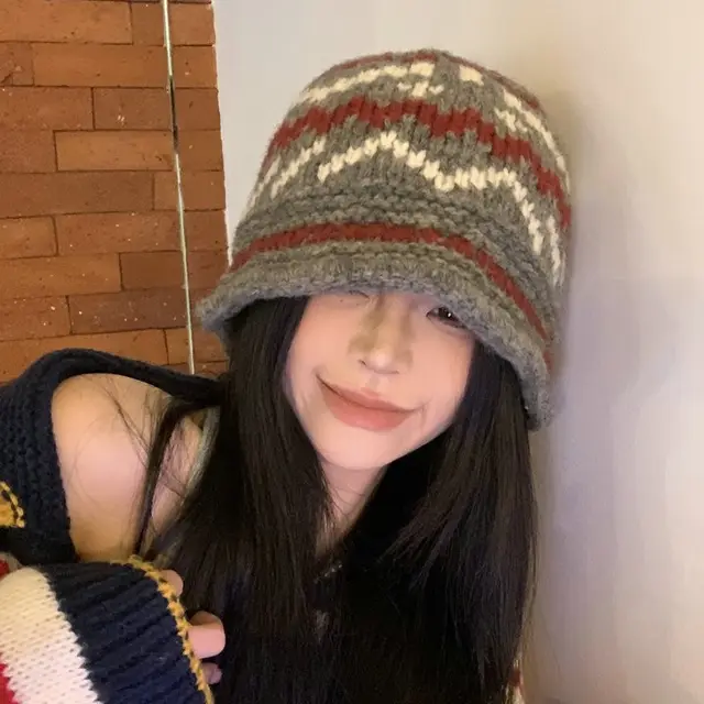 Knitted Pattern Hand woven Woolen Cap Gray - Shop at LoveMi