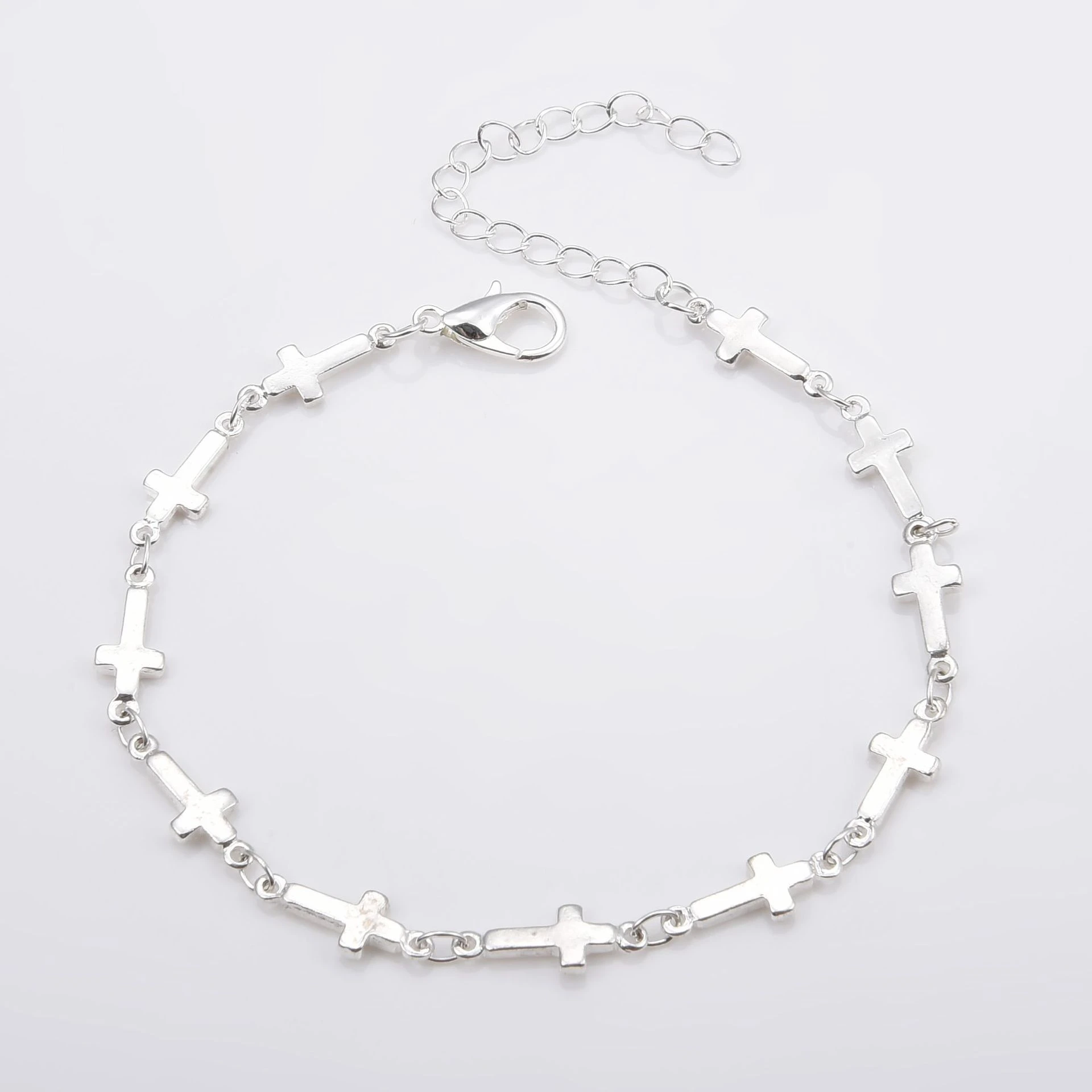 Bohemian Style Metal Cross Chain Bracelet - Silver