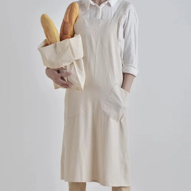 Baking Floral Overclothes Bib Cotton And Linen Apron Beige White - Shop at LoveMi