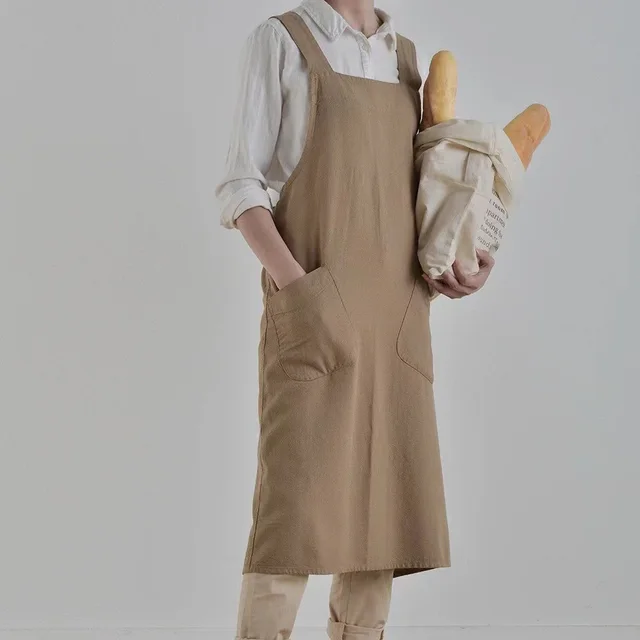 Baking Floral Overclothes Bib Cotton And Linen Apron Khaki - Shop at LoveMi