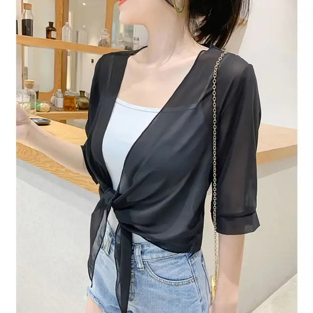 New Versatile Summer Thin Short Shawl Summer Coat Sun Protection Clothing Black - Shop at LoveMi