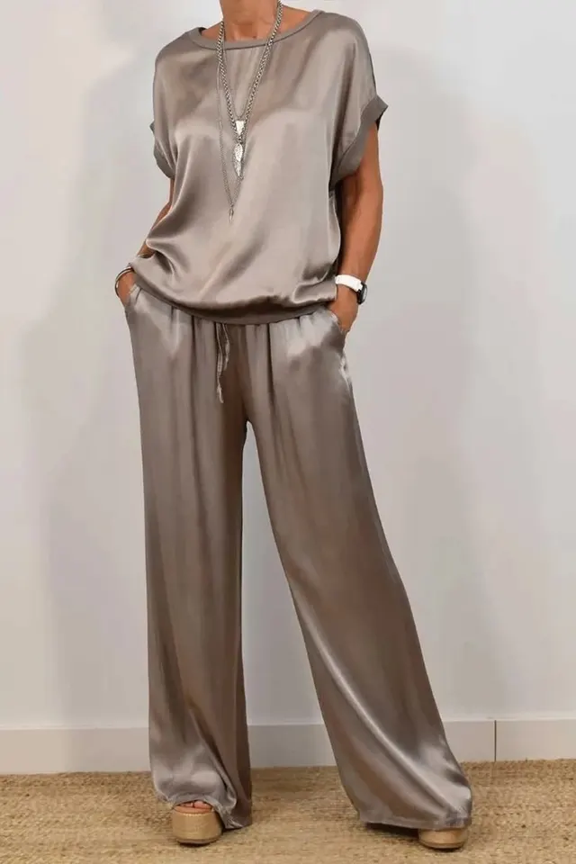Loose Shirt Wide Leg Pants Casual Suit Dark Gray - Shop at LoveMi