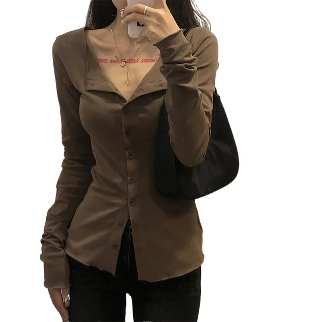 Sweet And Spicy Waist Trimming Shirt Women Coffee Color - Shop at LoveMi