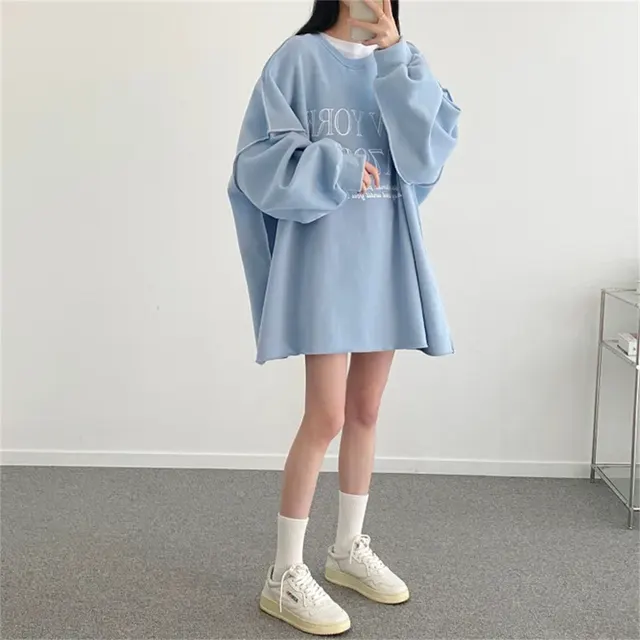 Women's Round Neck Cashmere Sweater Autumn And Winter Blue Plus Velvet - Shop at LoveMi