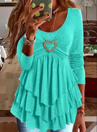Women's Solid Color Short Cake Dress Casual Top - Lake Blue