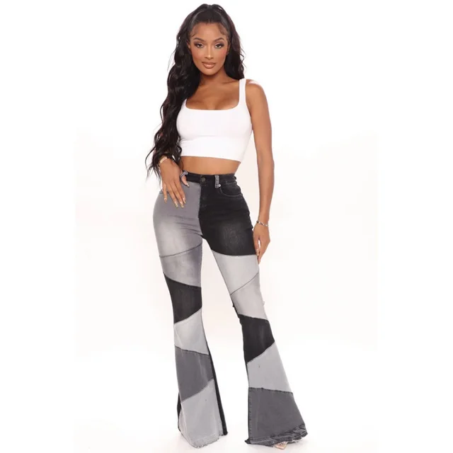 Women's Wide leg Fashion Stitching Jeans Black - Shop at LoveMi