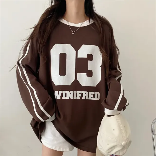 Round Neck Design Stitching Pullover And Fleece Sweater Brown Fleece Lining Style - Shop at LoveMi