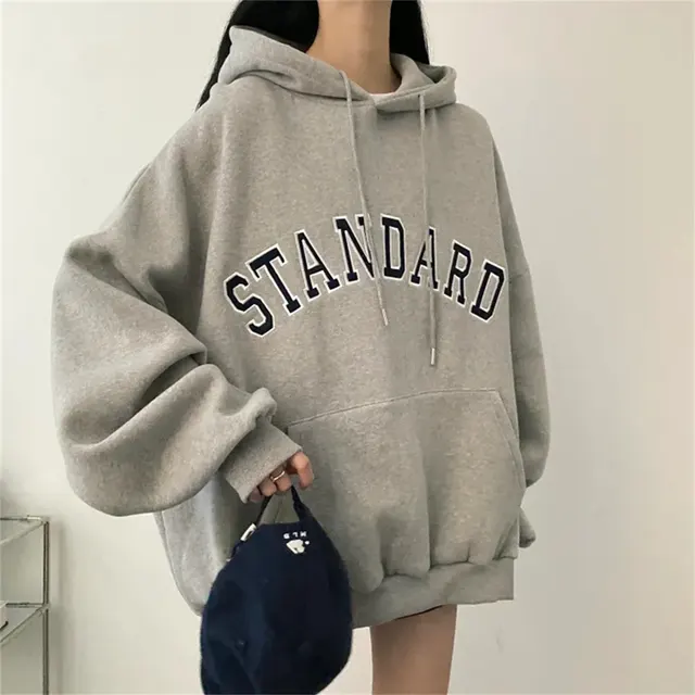 Letter Loose Fleece Printed Top Dark Gray Thin - Shop at LoveMi