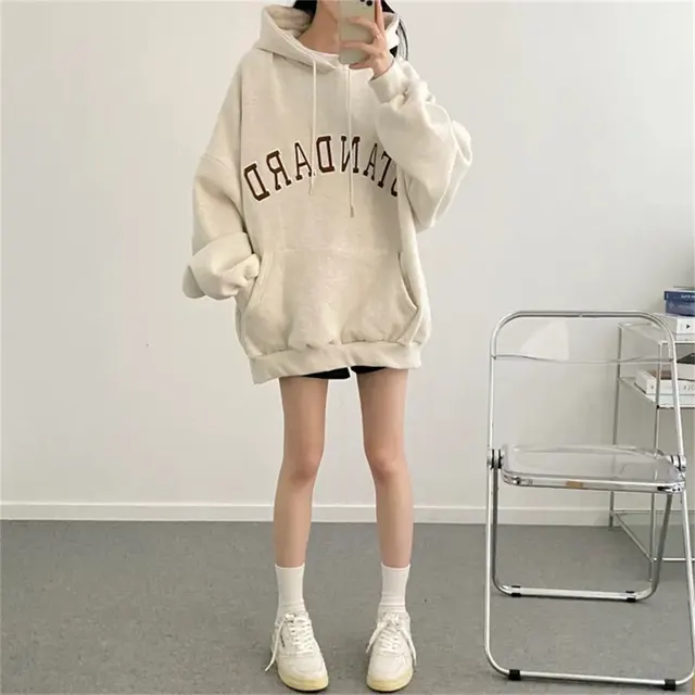 Letter Loose Fleece Printed Top Light Gray Velvet - Shop at LoveMi