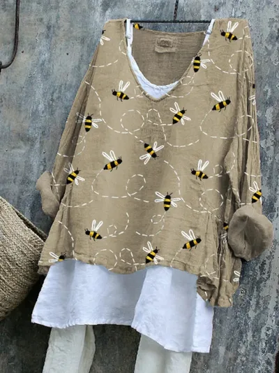 Women's Casual Printed V neck Long Sleeve Top C M - Shop at LoveMi