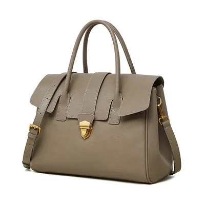 Retro Genuine Leather Portable New Large Capacity Briefcase Gray - Shop at LoveMi