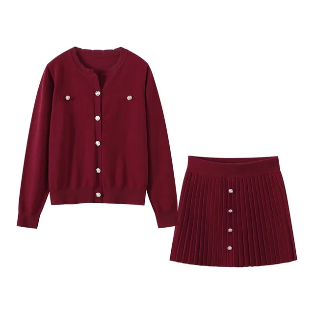 High Waist Crimp A Line Skirt Suit Elegant Skirt Outfit Wine Red - Shop at LoveMi
