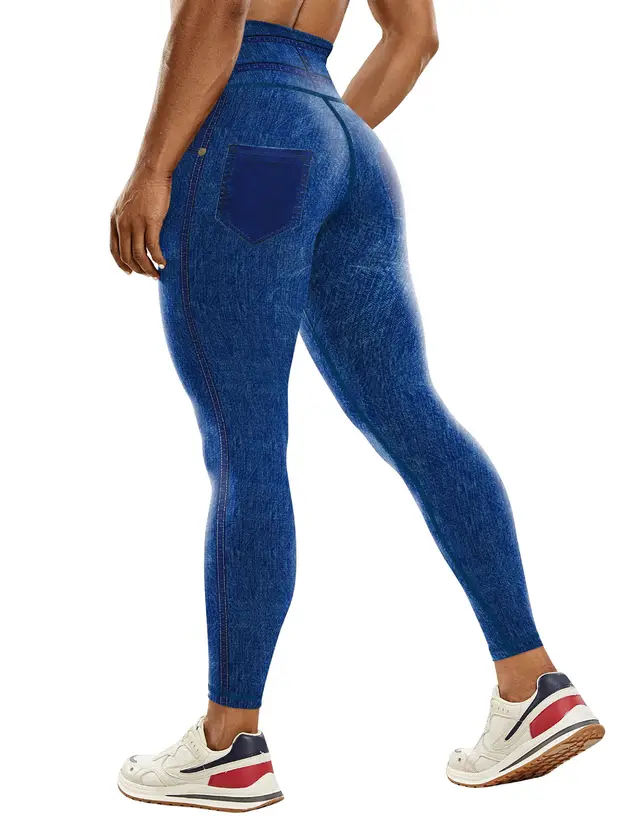 Fashion New Denim Print Yoga Pants Women Bstm0033 Sapphire Blue - Shop at LoveMi