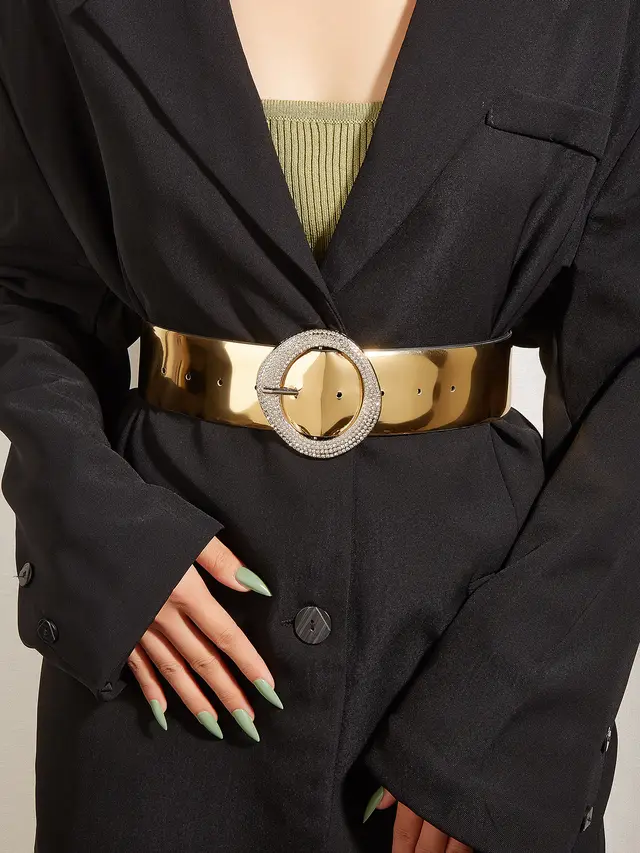 Gold Women's Elastic Waistband Decorative Waist Seal 1Style - Shop at LoveMi