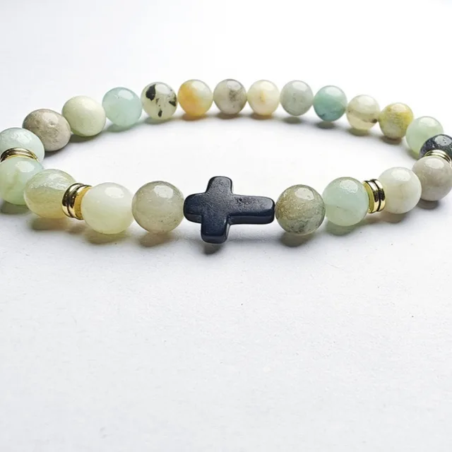 Creative 8mm Natural Stone Bead Cross Bracelet Stone - Shop at LoveMi