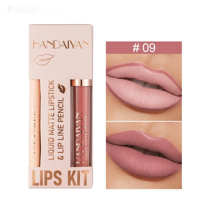 Liner Lip Glaze Set Waterproof No Stain On Cup Velvet Matte Lipstick Style 09 - Shop at LoveMi