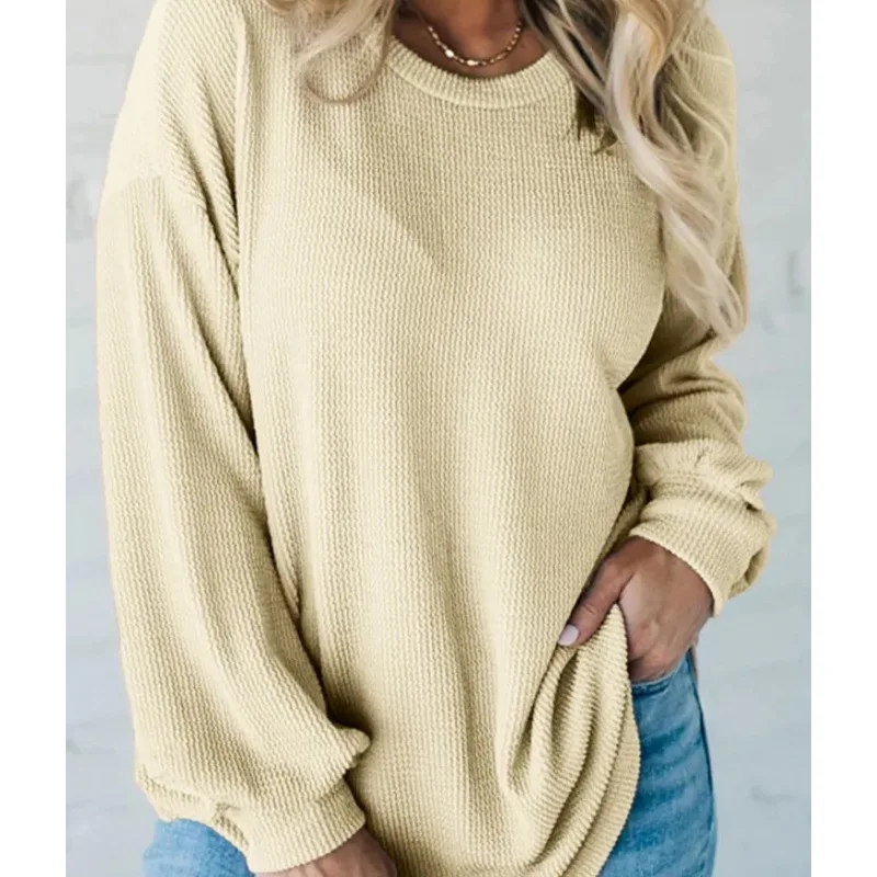 Round Neck Plus Size Loose Pullover Casual Top Apricot - Shop at LoveMi