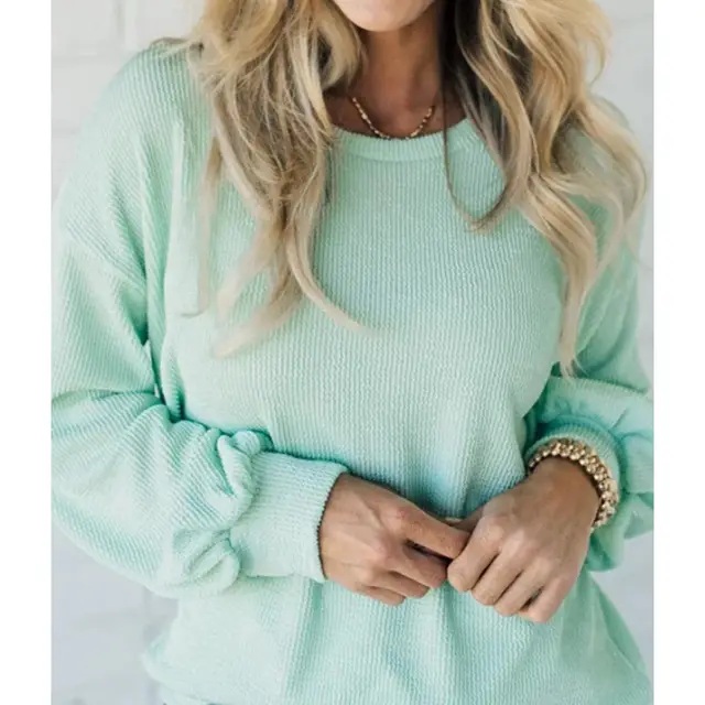 Round Neck Plus Size Loose Pullover Casual Top Light Green - Shop at LoveMi