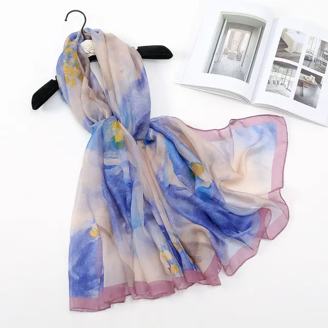 Peony Silk Scarf Women's Long Sun Protection Ocean - Shop at LoveMi