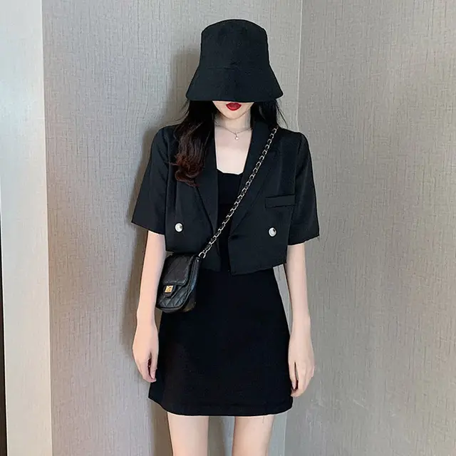 Summer Korean Style High Waist Thin Western Style Small Tailored Suit Top Women's Coat Black - Shop at LoveMi