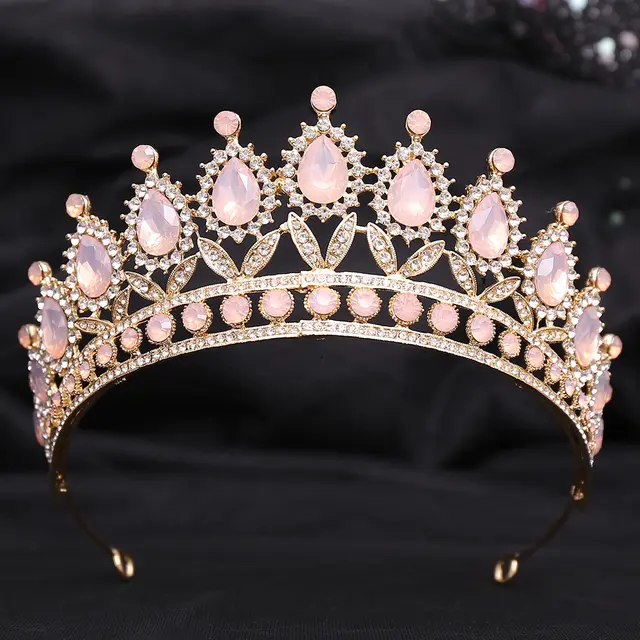 Wedding Birthday Headdress Crown Alloy Inlaid Protein Green Bright Crystal Bride H1221Kc Pink Protein - Shop at LoveMi