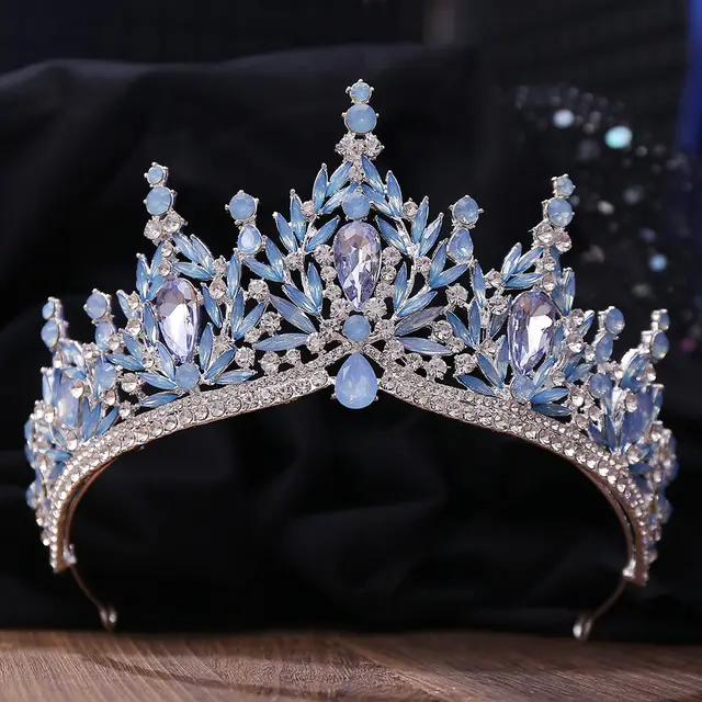 Wedding Birthday Headdress Crown Alloy Inlaid Protein Green Bright Crystal Bride H1401 Blue Protein - Shop at LoveMi
