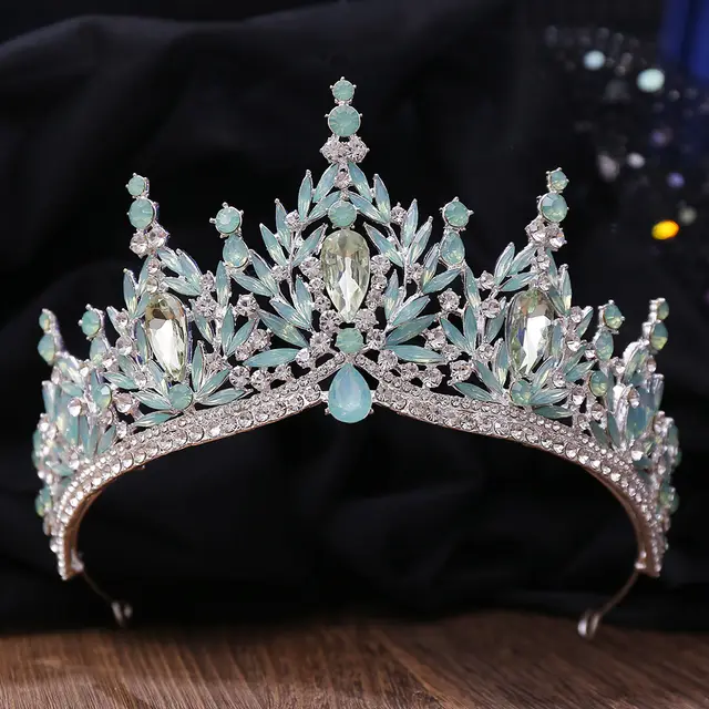 Wedding Birthday Headdress Crown Alloy Inlaid Protein Green Bright Crystal Bride H1401 Green Protein - Shop at LoveMi